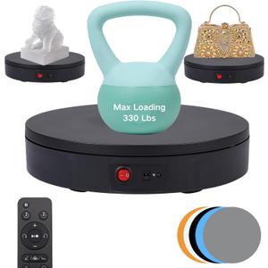 JAYEGT Motorized Rotating Display Stand, 330Lbs Load, 360 Degree Electric Rotating Turntable for Photography Products DisplayLive Show,Remote Control (Black/8.66inch /Wired)