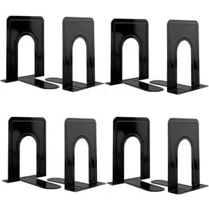 Metal Book Ends for Shelves, Book Shelf Holder Home Decorative, Book Ends for Heavy Books/Movies/CDs, Black 6.5 x 5 x 5.7 in, 4 Pair/ 8 Piece
