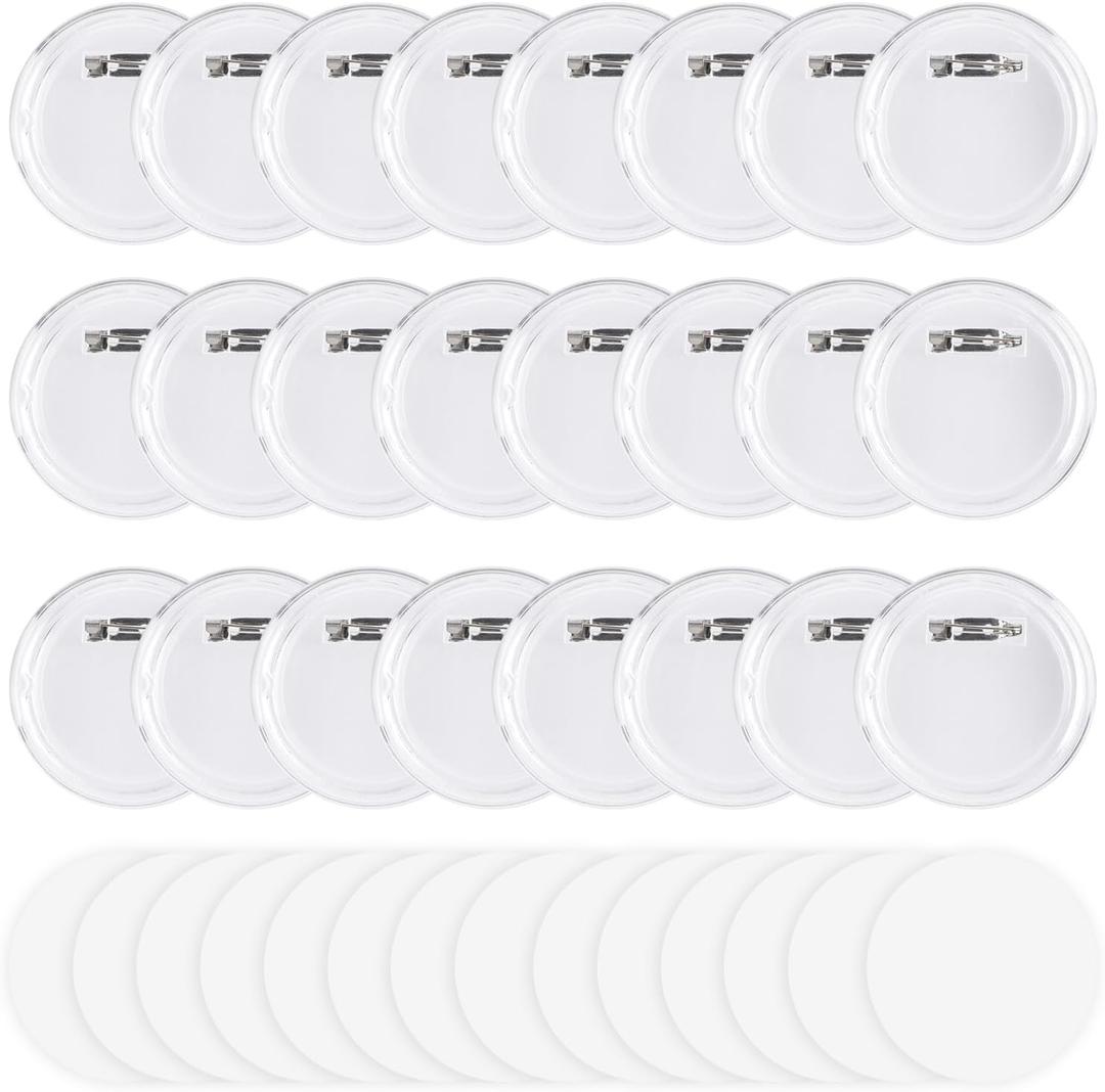 Happizza 50pcs Acrylic Clear Button Pins,1.97 Inch Custom Buttons Pin Badges, DIY Blank Pins,Round Photo Buttons Personalized Button Making kit for Craft