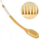 Bath Body Brush Shower, 22" Super Long Curved Bamboo Handle Antiskid Back Body Scrubber Wet/Dry Brushing, Moderately Soft Natural Bristle Body Brush for Showering