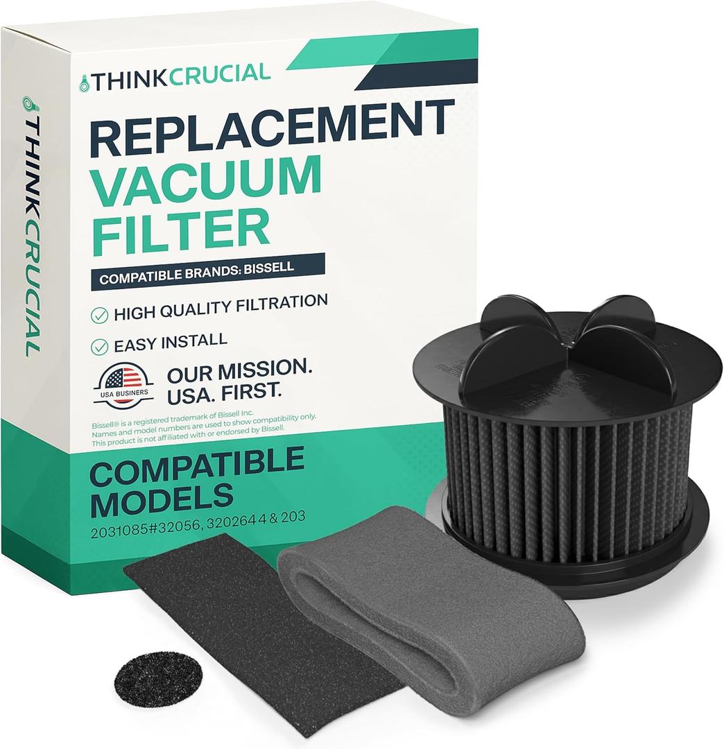 Round Washable Replacement Vacuum Filters Compatible with Multiple Bissell Parts # 2031183, 2031085ES, 203108532065, 32064 & 32065 (Vaccum Filter + Kit) - by Think Crucial