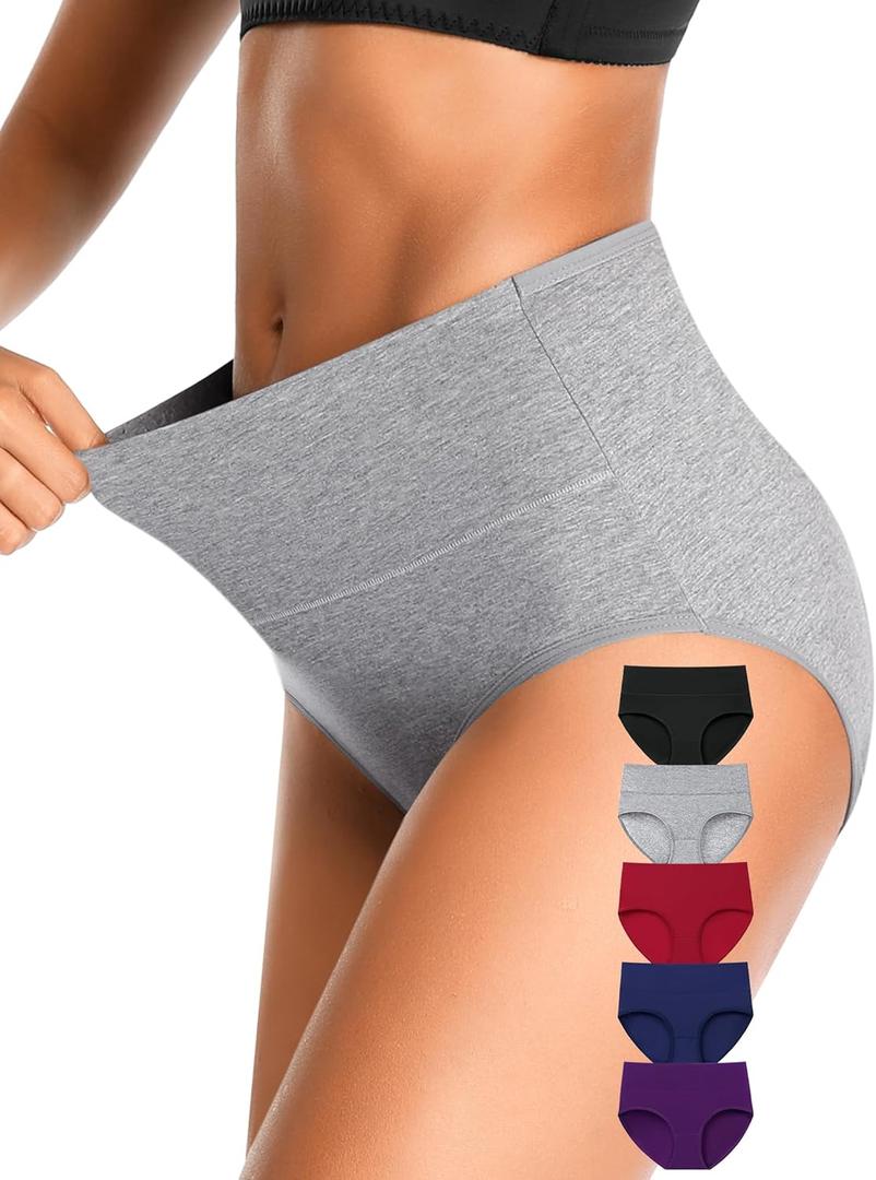 OLIKEME High Waisted Underwear for Women Cotton Slight Tummy Control Panties Postpartum Soft Full Coverage Briefs 5 Pack (XX-Large, Multicolor)