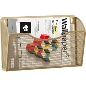 EasyPAG Wall File Organizer, Metal Mesh Hanging File Folder Holder for Letter/A4 Size Folders, Vertical Wall Mount Mail Sorter for Office Paperwork, Classroom, Gold