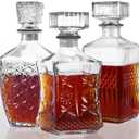 Whiskey Decanter Set of 3 Glass Liquor Decanters, Alcohol Bottles with Airtight Decanter for Tequila, Vodka and Brandy Unique Whiskey presents for Man, Dad, Husband and Home Bar Decor (28oz*2, 31oz*1)