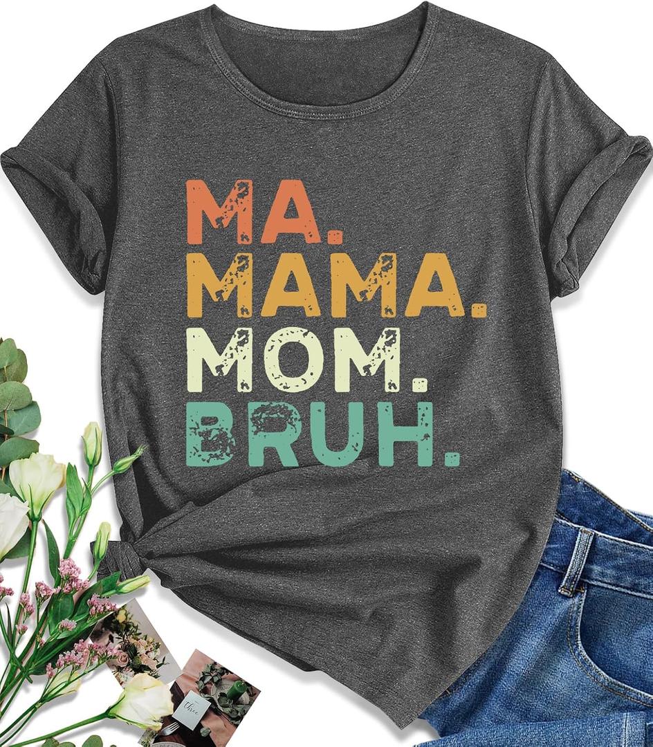 EUOW Mama Tshirt for Women Cute Mom Mother's Day Graphic T Shirts Boho Casual Grandma Tee Tops, Mother-1203, S