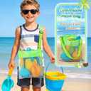 DUDUCOFU Collapsible Beach Sand Toys for Kids Toddlers, Collapsible Sand Buckets Sifter and Shovels Rake Diving Gem Pool Toy Set with Mesh Bag, Travel Beach Vacation Essentials Toys for Boys Girls