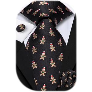 Hi-Tie Christmas Ties for Men Xmas Silk Necktie Pocket Square Cufflinks Set Festival Party Prom (M)