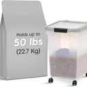 IRIS USA Airtight Dog Food Storage Container, WeatherPro, Up to 50 lbs, Removable Wheels, for Dog Cat Bird and Other Pet Food Storage Bin, Keep Fresh, Translucent Body, Made in USA, Clear/Gray