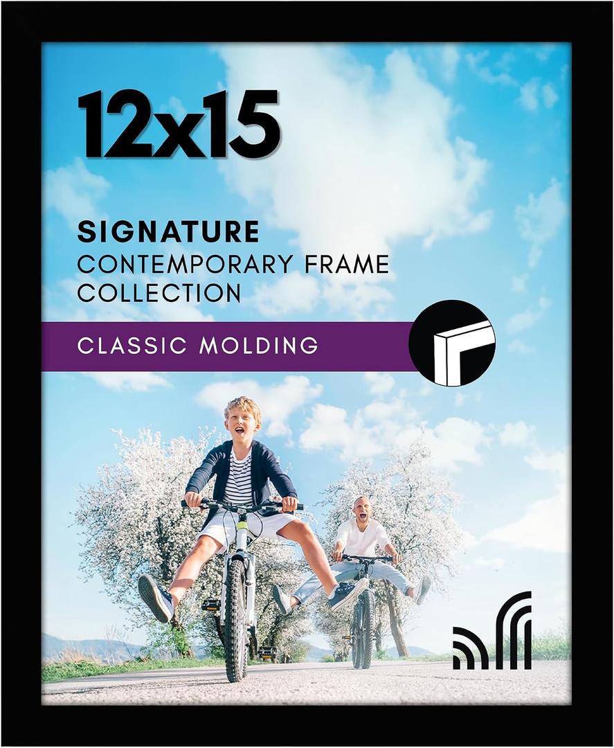 Americanflat 12x15 Picture Frame with Shatter-Resistant Glass - Signature Collection - Gallery-Style Frames Made of Engineered Wood - Photo Frame for Wall Display - Black