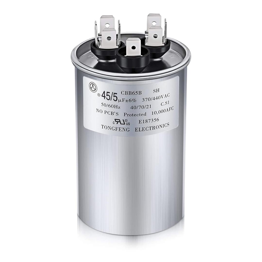 Frienda 45+5 MFD 45/5 uf 6% 370V or 440V VAC Dual Run Round Capacitor, 45 5 Start Capacitor for AC Air Conditioning Unit, Condenser Straight Cool or Heat Pump