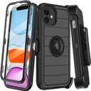KECAI for iPhone 11 Case with Belt Clip Holster,Built-in Screen Protector,Heavy Duty Shockproof Drop Protection Military Grade Durable Phone Cover with Kickstand for Apple iPhone 11 (Black)