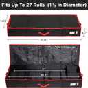 HOLDN STORAGE Premium Wrapping Paper Storage Container - Durable 600D Tear-Proof, Fits 27 Rolls Gift Wrap, Extra Pockets for Ribbons & Bows, Underbed Storage - Ideal for Holiday Christmas, Black (Black/Red Trim)