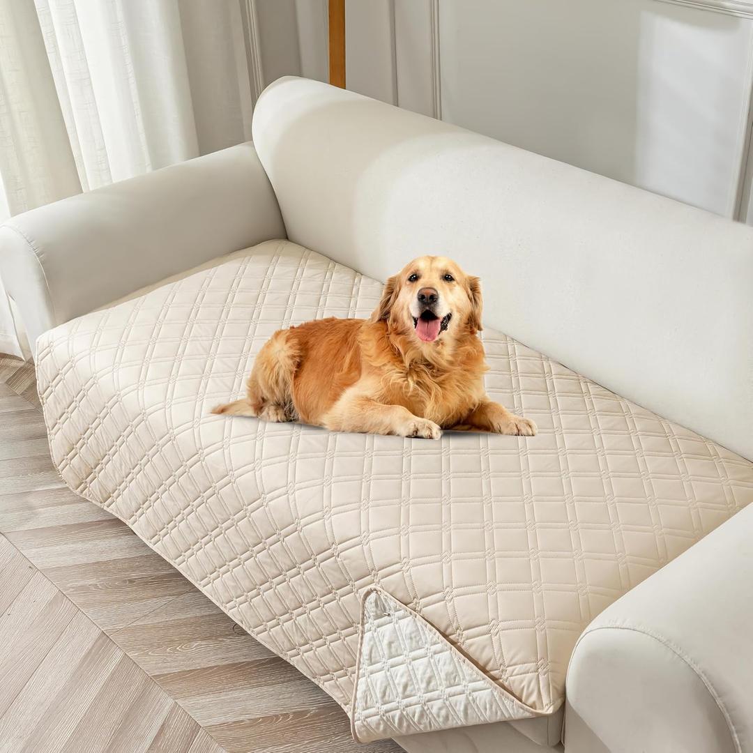 Genina Waterproof Couch Cover, Washable Anti-Slip 51 inch Loveseat Sofa Covers with 2 Cushions, Sectional Couch Covers for Pets Friendly, Sofa Slipcovers for Dogs Cats, (51inch/Beige)