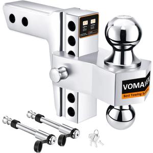 Adjustable Trailer Hitch-Drop Hitch Fits 2-Inch Receiver -6" Drop/Rise Tow Hitch with 2" and 2-5/16" Tow Balls-12,500GTW with Double Anti-Theft Pins Locks, Silver