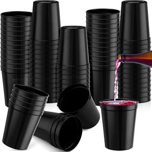 Nitial 80 Pcs Plastic Cups for Party 16 oz Plastic Stadium Cups Bulk Blank Reusable Drink Tumblers Large Drinking Cup for Wine, Coffee, Beer, Water Picnics Party Supplies (Black)