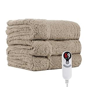 Eydna Electric Heated Blanket 6 Heating Settings & 1-10H Auto Off Twin 62×84 Double Sided Plush Sherpa Ultra-Soft Warm Thick, Machine Washable, Fast Heating, Home Office Brown