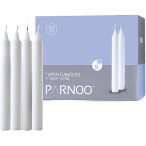 Tapered Candles - 80 Bulk Set of 6 Sticks - 5 Hours Clean, Long-Burning White Candlesticks - Dripless Unscented & Hand-Dipped Tall Candles for Dinners - White Taper Candles by PARNOO