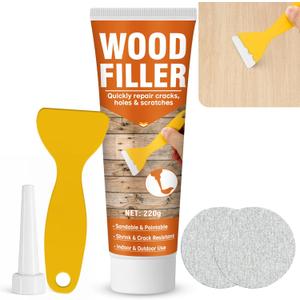 Wood Filler,220g Paintable & Sandable Wood Putty Low Odor, Shrink & Crack Resistant-Quick Repair for Cracks, Holes and Damage-For Indoor & Outdoor Wood Repair(White)
