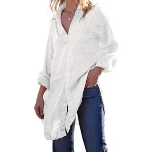 Runcati Womens Button Down Shirts Linen Cotton Long Sleeve Blouse Tunic Tops Cover Up Shirt Loose Beach Bikini Dress XL