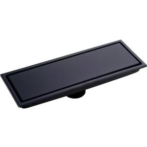 304 Stainless Steel Linear Shower Floor Drain with Tile Insert Grate Removable Cover 12 inch Long Rectangle, Matte Black Plated Finish