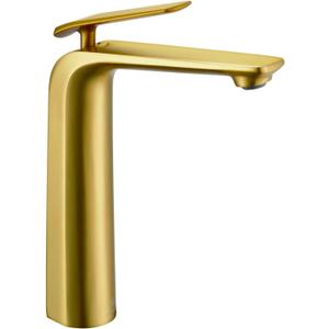 TOCALOCA Tall Bathroom Faucets Brushed Gold, One Hole Single Handle Lever Faucet for Vessel Bowl Sink, Premium Brass Bathroom Basin Faucet Lavatory Mixer Tap Gold