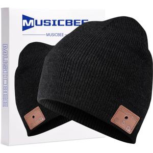 beanie Bluetooth, MUSICBEE Bluetooth V5.2 Wireless Knit Winter Cap, 30 Hour Play time, Built-in Microphone and HD Stereo Speakers(Black