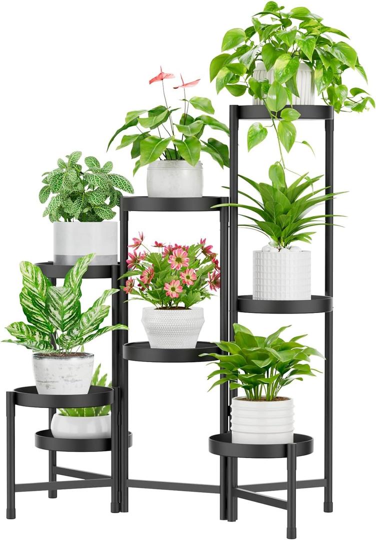 iDavosic.ly Plant Stand Indoor Outdoor, 8 Tier Corner Metal Flower Display Holder Shelf, Easy Assembly Folding Tall Orchid Rack for Patio Balcony Porch Garden Living Room House, Black