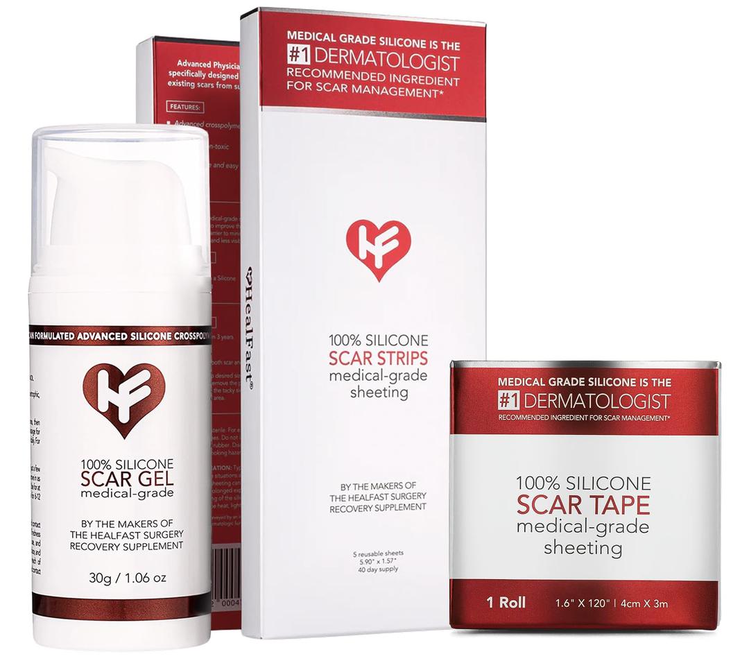 HealFast Scar Suite Bundle Physician-Formulated Silicone Scar Gel + Medical-Grade Scar Sheets + Scar Tape Advanced Scar Treatment for Surgery, Burns, and Injuries Professional-Grade Results