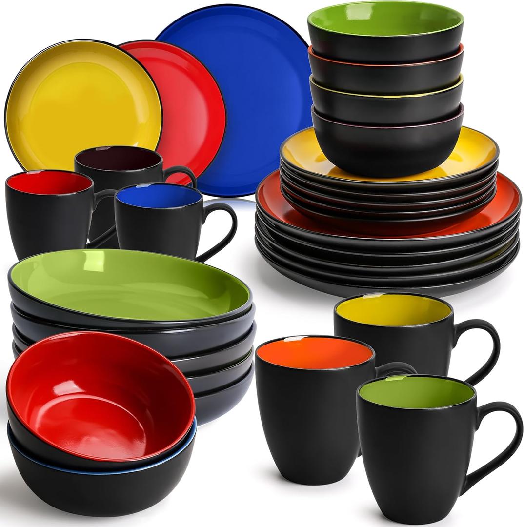 MIAMIO  Service for 6 Dishware Set/Stoneware Dinnerware Set  Including Plates, Bowls and Mugs  Microwave & Dishwasher Safe  Le PaPillon Collection (Mixed, 30-Pieces)