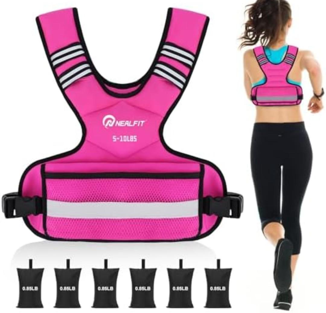 NEALFIT Weighted Vest for Women and Men, 5-10lb/11-20lb/18-30lb Adjustable Weighted Vest with Reflective Strip, Body Weight Vest for Walking, Running, Fitness, Strength Training