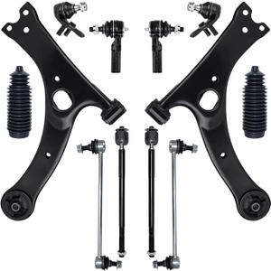 12 PCS Front Lower Suspension Kit Control Arm Ball Joint Sway Bar Stabilizer Link Outer & Inner Tie Rod Rack and Pinion Bellows Replacement For 2009-2013 Toyota Corolla Matrix (USA Built)