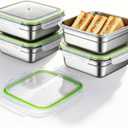 4 Pack Stainless Steel Sandwich Container with Lids 25. 4 Oz Metal Sandwich Container for Lunch Boxes with Airtight Silicone Seal for Snacks Fruit Home Office Outdoor Picnic, 6.1 x 6.1 x 2.36 inches