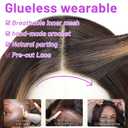 Dark Brown with Highlights Short Wavy Bob Glueless Synthetic Fiber Lace Front Wigs for Women Pre Cut for Beginners Natural Hairline 14 Inch