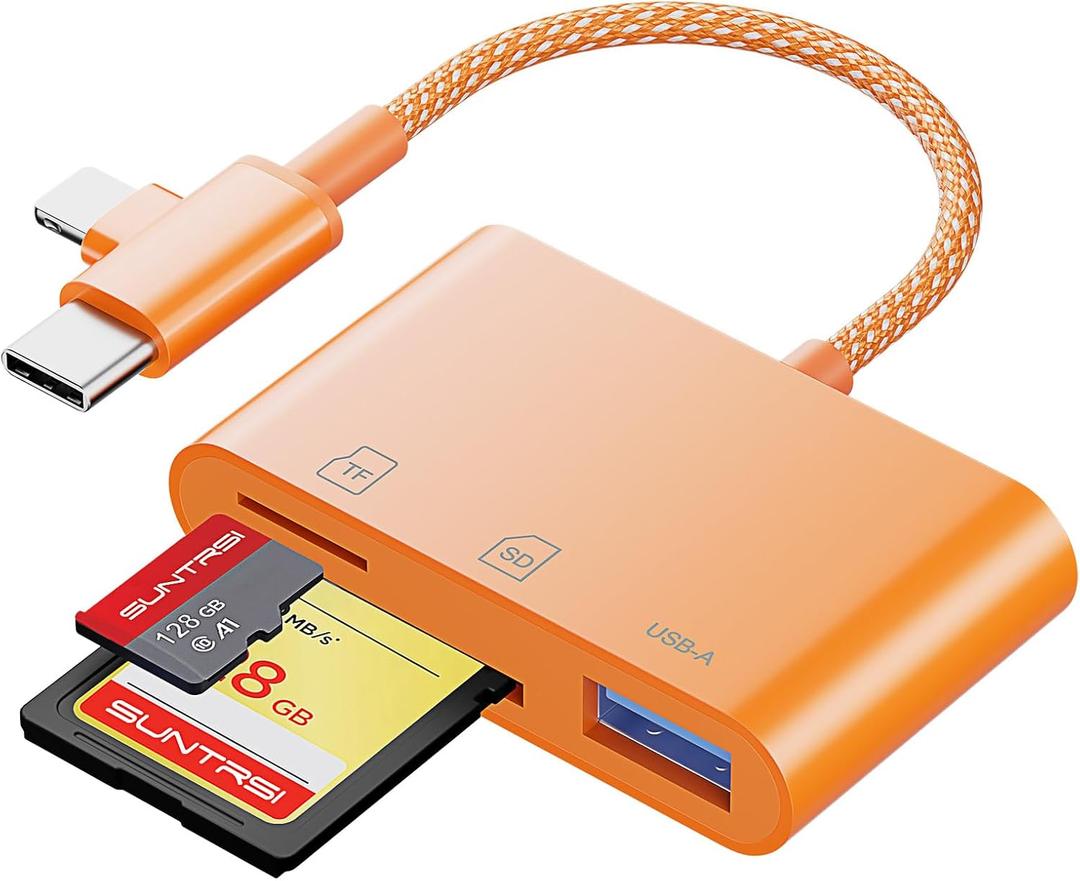 SD Card Reader for iPhone iPad Camera with USB C, Dual Card Slot USB Memory Card Reader Supports SD/TF Card Trail Camera Viewer SD Card Adapter Portable Micro SD Card Reader No App Plug and Play