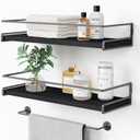 Forbena Black Floating Shelves for Bathroom Wall Set of 2, Kitchen Spice Rack Wall Mount, Modern Wood Hanging Wall Shelves for Bedroom Organizer, Restroom Pantry Closet Storage (Grey-Black)