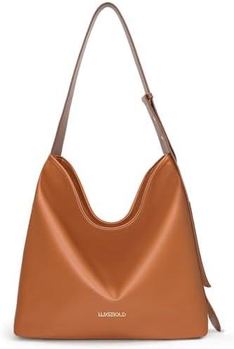 LuxeBold Hobo Bag for Women Shoulder Handbags with Phone Pocket Tote Purses, Brown