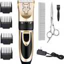 Dog Grooming Kit Clippers, Low Noise, Electric Quiet, Rechargeable, Cordless, Pet Hair Thick Coats Clippers Trimmers Set, Suitable for Dogs, Cats, and Other Pets (Gold)