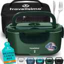 TRAVELISIMO Electric Lunch Box for Adults 100W Heated Lunch Box For Men 1.5L Stainless Steel Portable Food Warmer, 12/24/110V for Travel & Work, Loncheras Electricas Para Calentar almuerzo (Dark Green)