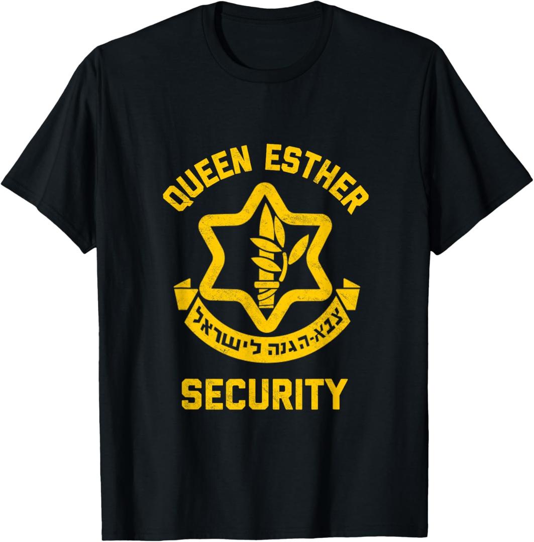Queen Esther Security Funny Purim Costume IDF Tzahal Israel T-Shirt, (XL,Green)