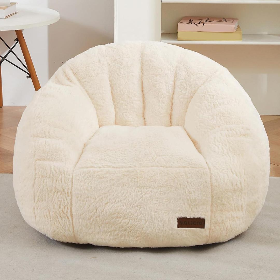 MAXYOYO Bean Bag Chair for Kids, Shell Shaped Bean Bag Couch for Boys and Girls, Toddler Chair Bean Bag Sofa for Playroom, Nursery Room, Beige