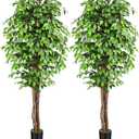 7ft Large Ficus Artificial Trees with Natural Curved Trunks, 84" Tall Lush Faux Tree for Home Decor Indoor, Green Lifelike Fake Ficus Tree Artificial Plants in Pot（Set of 2）