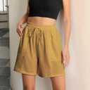 Women's Lounge Athletic Shorts with Pockets, 6.1" Sweat Shorts Women, Summer Casual Elastic Walking Running Shorts (Brown, L)