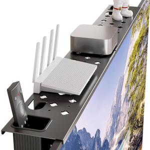 GQIRIL Steel TV Top Shelf  Adjustable Monitor Shelf Floating Stand with 2 Storage Boxes, Computer Screen Mounted Storage Bracket for Soundbar Router Cable Box Game Console Remote (36.65 x 4.33 Inch)