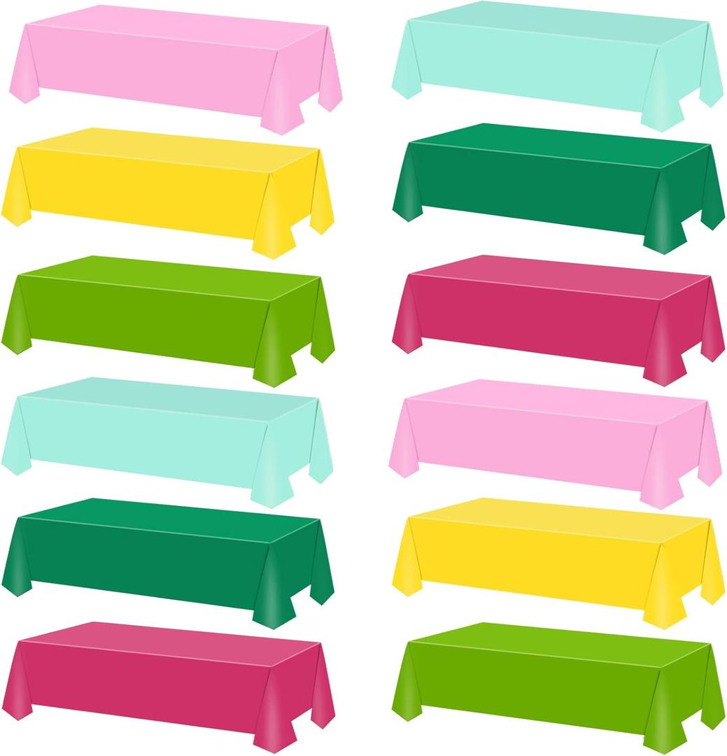 12 Pack Hawaiian Plastic Tablecloth for Round Tables, Tropical Luau Disposable Table Cover, Luau Table Cloth for Summer Pool Beach Flamingo Birthday Picnic Party Supplies Decorations