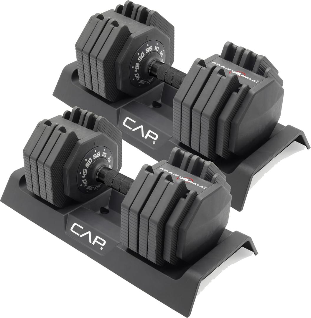 CAP Barbell ADJUSTABELL Adjustable 55 lb Hex Dumbbell Weights - Singles & Pairs | Multiple Handle Options