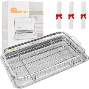 Foedo Air Fryer Basket for Oven, 15.5"x 11.6" Air Fryer Tray and Pan with 100 PCS Parchment Papers, Stainless Steel Non-stick Oven Air Fryer Basket for Cooking, Baking and Crispy Foods