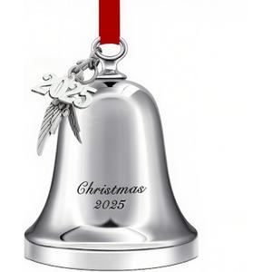 Christmas Bell Ornament Iron Plated Bell Ornament with Red Ribbon Perfect Annual Christmas Tree Decoration 2025 (Silver