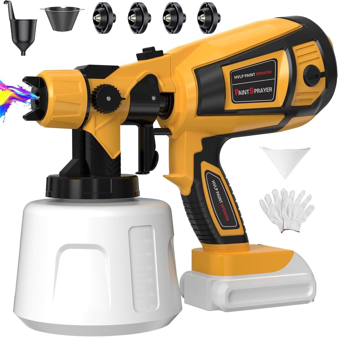 Cordless Paint Sprayer 30000RPM High Speed for Dewalt 20V Battery 1400ml High Capacity Container Spray Paint Gun for for House Furniture Painting Gold(Not Include Battery)