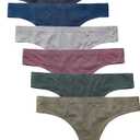 Wealurre Women's Cotton Thong Breathable Panties Low Rise Underwear (3118M, Blue Gold), Medium 5