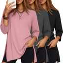 Huukeay 3 Pack Women's Oversized T Shirts Workout 3/4 Sleeve Top Loose Side Split Gym Elbow Crewneck Casual Clothes Tee (Large, Black, Drak Gray, Rose Pink)